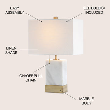 Trevor 22.5" Marble/Iron Gold Modern Console LED Table Lamp - JONATHAN Y